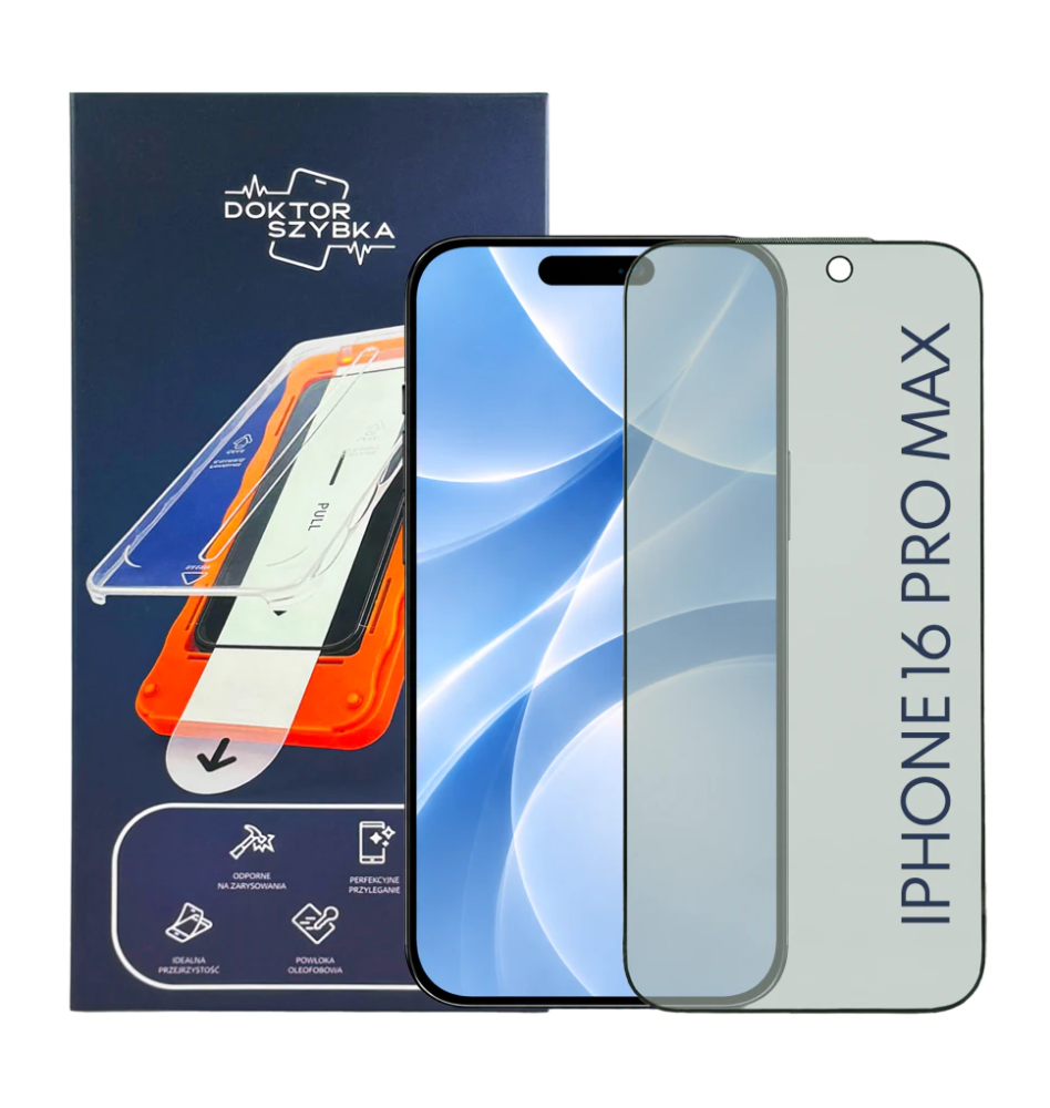 Szkło ochronne prywatyzujące do iPhone 16 Pro Max + aplikator