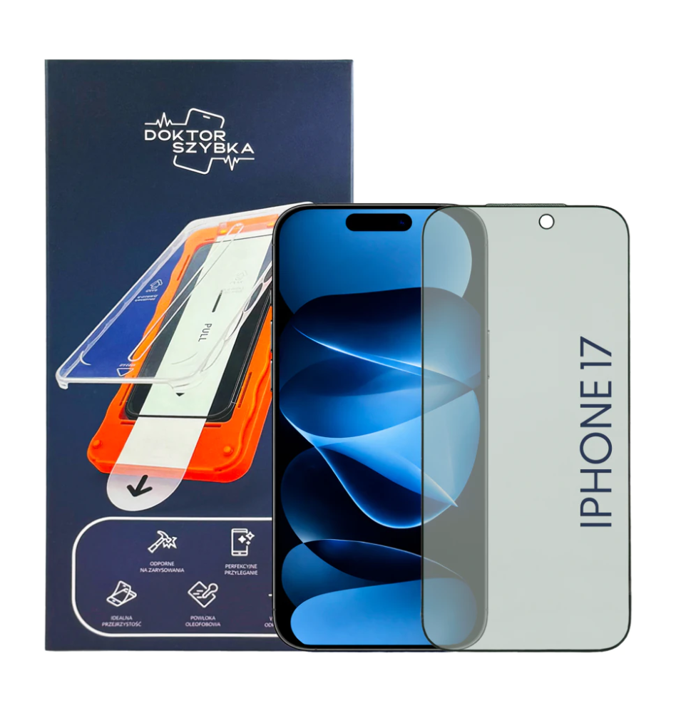 Szkło ochronne prywatyzujące do iPhone 17 + aplikator