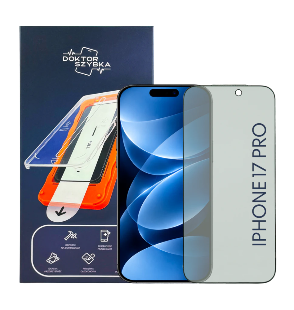 Szkło ochronne prywatyzujące do iPhone 17 Pro + aplikator